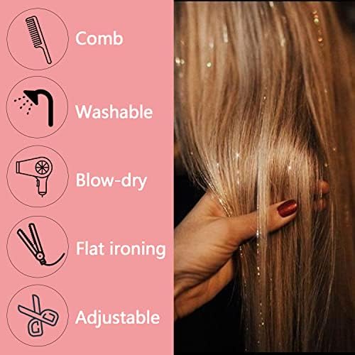 Hair Tinsel Clip in 12 Pcs 20 Inch Glitter Blue Tinsel Hair Extensions Festival Party Dazzle Fairy Hair Accessories Strands Kit - Image 2
