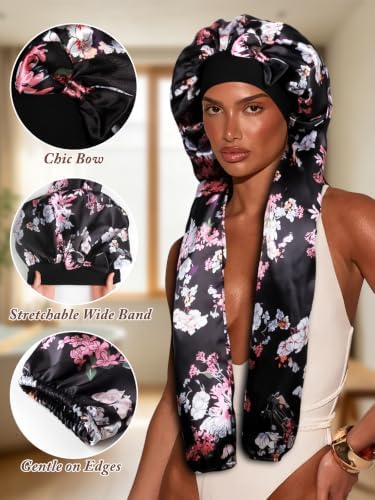 1+2 Satin Pantyhose Bonnet for Braids, Long Hair Bonnet for Women Sleeping - Image 4