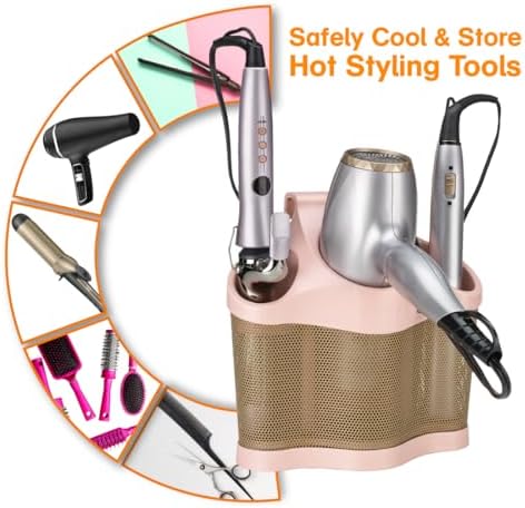 Polder Style Station, Hair Tool Organizer for Hair Dryer, Curling Iron, and Hair Straightener, Easy-to-Store Hair Styling Station, Blush and Bronze - Image 2