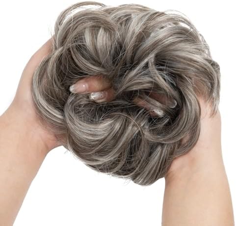 CJL HAIR Large Messy Bun Hair Piece Wavy Curly Scrunchies Synthetic Chignon Ponytail Hair Extensions Thick Updo Hairpieces for Women Ash Grey - Image 3