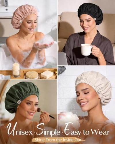 Yanibest Satin Lined Shower Cap, Reusable Waterproof Shower Caps for Women - Image 6