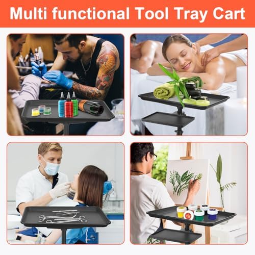 Salon Tray Cart on Wheels, Tattoo Tray with Storage Platform, Adjustable Height Service Rolling Tray, Storage Tray Trolley for Beauty Clinic Spa, Rolling Tray Cart - Image 6