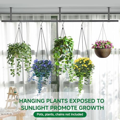 Hanging Planters Rod – Plant Hanger Indoor for Window Ceiling, Hanging Plant Shelf for Wall Planter House Plants, Plant Shelves Metal Holder Bar 63In (Pots, plants, chains not included) - Image 4
