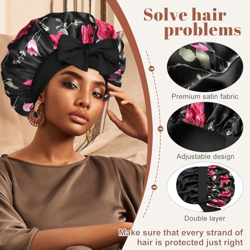 Satin Bonnet Silk Bonnet for Sleeping Silk Sleep Cap Double Layer Hair Bonnet with Elastic Tie Band for Curly Hair Night Cap - Image 4