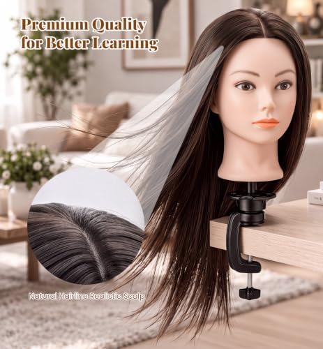 30-Inch 80% Human Hair Mannequin Head with Tripod Stand for Hair Styling - Image 7