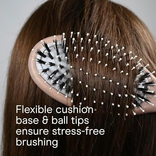 CONAIR Ceramic Wood Nylon & Boar Bristle Cushion Hair Brush, hairbrush for women, reduce frizz and add shine, natural wood handle, for all hair types - Image 6