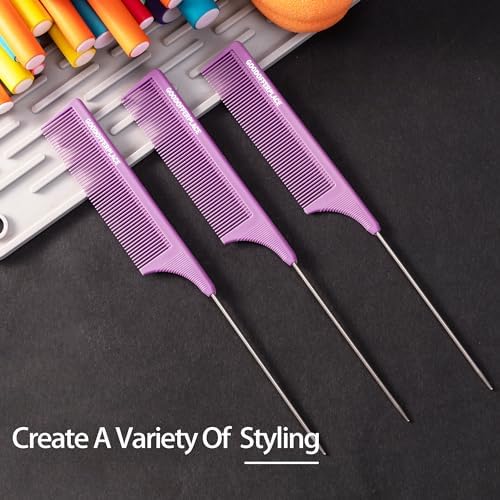 3 PCS Rat Tail Combs with Metal Pick for Braiding,Parting - Image 5