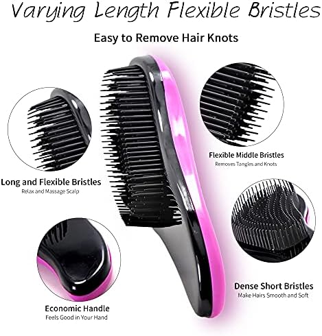 79STYLE 3Pcs Detangler Brush for Tangle-Free, No-Knot Glide Thru Hair - Kids & Women's Curly Hair Detangling Brush Comb (3 Colored 7.4 Inch - Pink) - Image 3