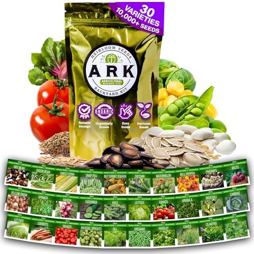 Ark Seed Kits-Organic 30 Heirloom Varieties, Over 10,000 Non-GMO Seeds Including Zucchini, Watermelon, Bell Pepper & More–Grow Assorted Fruits, Vegetables, & Herbs for a Thriving Home Garden by Unknown