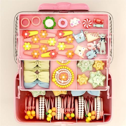 3-Layer Kids Hair Accessories Organizer with Bowknot Lock Cute Jewelry Box Headband Hair Tie Clip Organizer Box for Little Girls - Purple - Image 6