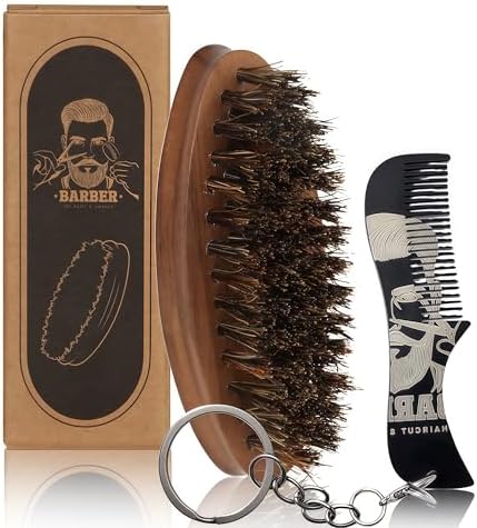 Small Travel Beard Brush for Men, Boar Bristles with Black Walnut Wood by MenGate