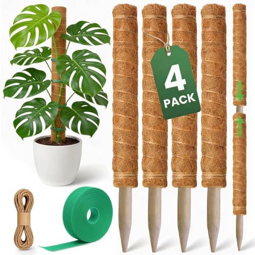 4 Pack 16" Moss Pole Monstera Plant Support - Stackable up to 48" by TheBloomingJungle