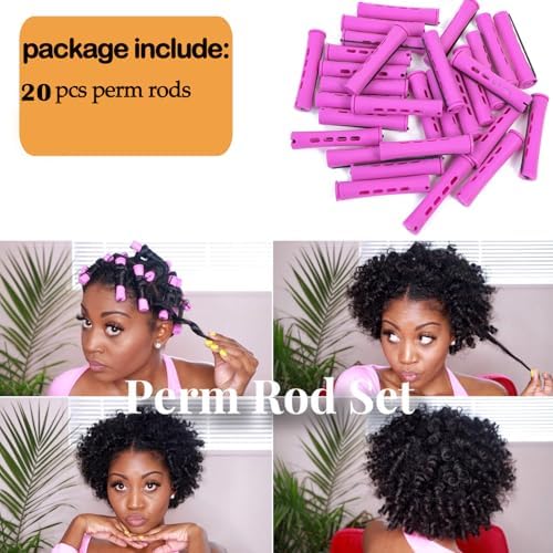 20pcs Perm Rods Set for Natural Hair Purple Plastic Cold Wave Rods Hair Curling Rollers with Steel Pintail Comb Rat Tail DIY Hairdressing Tools（20pcs Purple） - Image 5