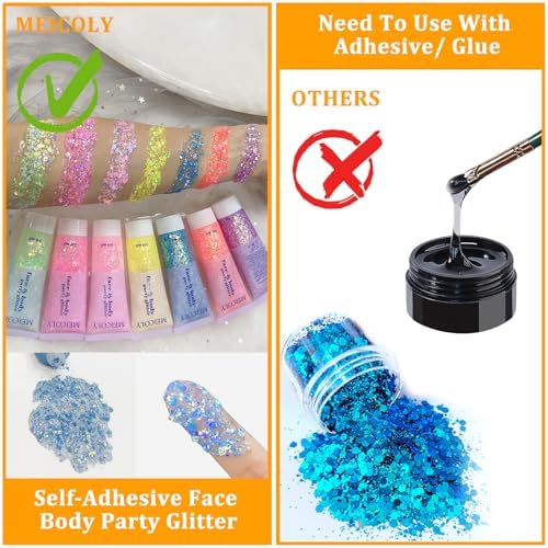 MEICOLY Chameleon Mermaid Blue Body Glitter,Chunky Face Glitter for Halloween,Color Changing Mermaid Hair Glitter Face Paint,Glitter Sequins for Face Body Hair,Festival Party Cheer Glitter Makeup - Image 5