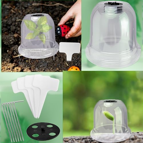 200 Pcs Small Humidity Plant Domes Garden Cloche Includes 40 Pcs Reusable Transparent Plant Protection Covers 120 Pcs U Shaped Stakes 40 Pcs Blank Labels for Seed Starter Pots Indoor Outdoor Gardening - Image 4