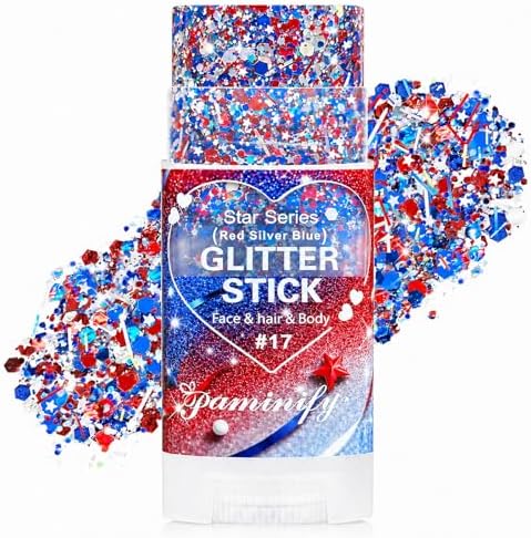 Red White Blue Hair Glitter Stick,4th of July Patriotic America Stripe Star Face Body Glitter,Fourth of July Accessories,Independence Day Waterproof Cheer Glitter Makeup for Women by PaminifyBeautyMakeup