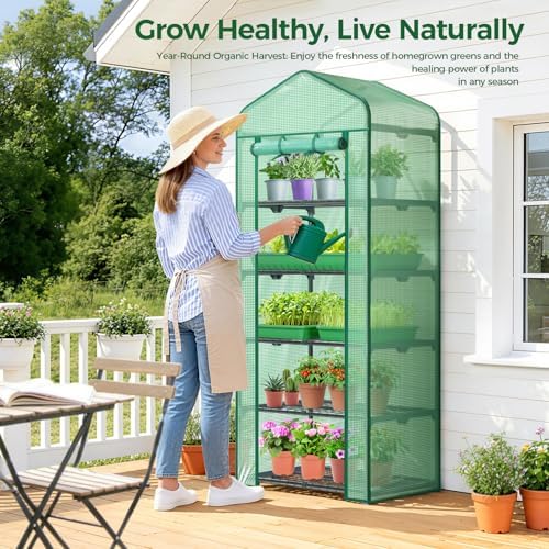 Ohuhu 5 Tier Mini Greenhouse for Indoor Outdoor, Durable PE Cover, Seedling - Image 2
