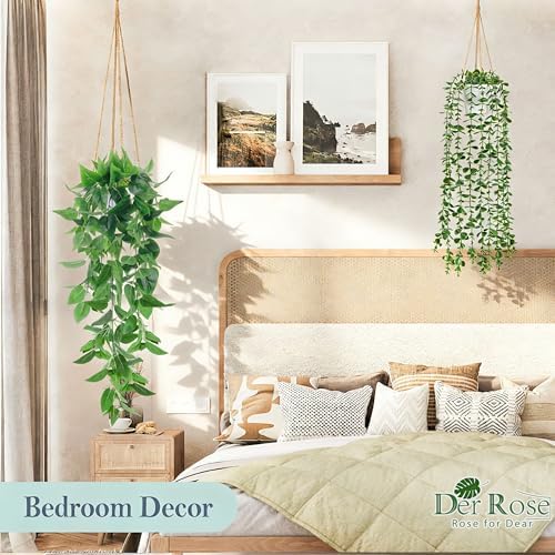 Der Rose 4Pcs Fake Hanging Plants with White Pots for Bright Shelf Decor - Image 4
