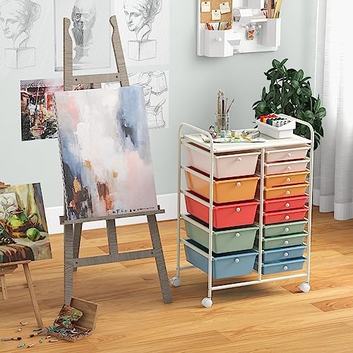 Giantex 15 Drawers Rolling Cart, Classroom Organizers, Storage Cart with Wheels, for Teacher Office Home School Supplies Tool Craft Art Paper - Image 4
