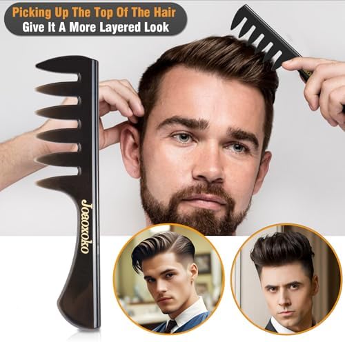 Wide Tooth Comb Set for Men - 4 Pcs Professional Barber Combs with Anti-Static Design, Reduce Hair Pulling for Curly Thick Hair, Textured ABS Black Combs for Travel Salon Home Grooming - Image 3
