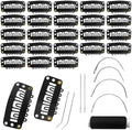 MUIIGOOD 25Pcs 32mm Hairpieces Snap Clips U Shape Wig Clips for Hair Extensions Making Wig Accessories Set Tools (Black) by MUIIGOOD