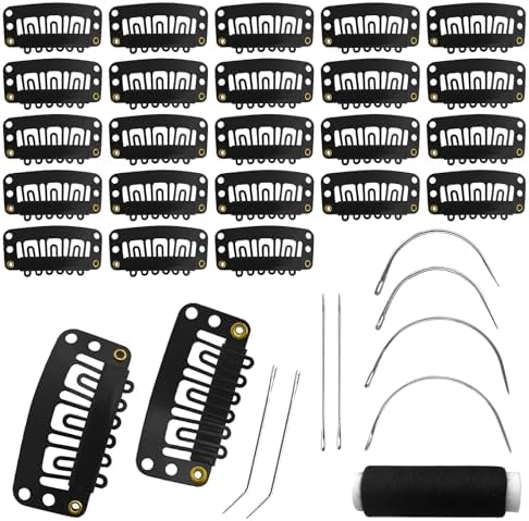 MUIIGOOD 25Pcs 32mm Hairpieces Snap Clips U Shape Wig Clips for Hair Extensions Making Wig Accessories Set Tools (Black) by MUIIGOOD