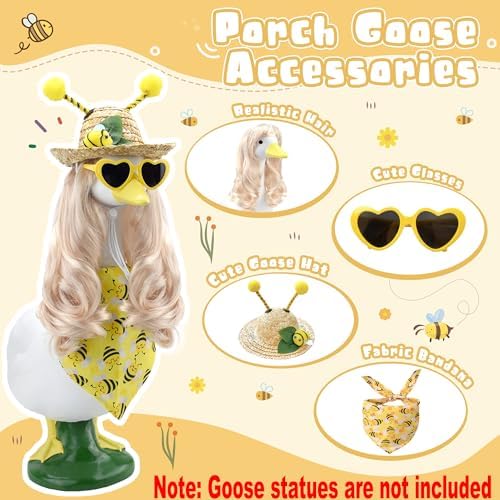 Bee Porch Goose Outfit Set with Blonde Wig & Straw Hat, 4-Pcs - Image 2