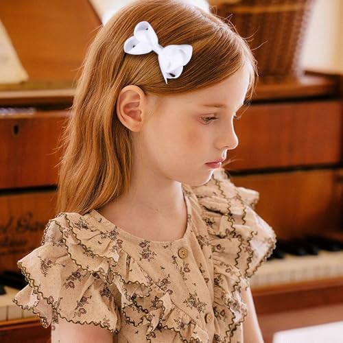 3-inch White Grosgrain Ribbon Hair Bows for Girls,12 pcs Handmade Alligator Clip Barrettes for Toddlers Kids Teens Babies,Her Everyday Hair Accessories,Secure Non-Slip Styling in Pairs - Image 4