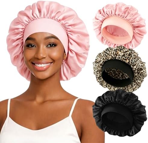 ZHENSILK 3PCS Silk Sleep Bonnet for Women, Large Satin Hair Caps with Elastic Band for Curly Hair and Frizz Control by ZHENSILKFocusonhaircare