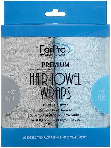 ForPro Professional Collection Premium Microfiber Hair Towel Wrap, 2-Pack Quick Drying Hair Turban for Women, 10" x 26", Cool Grey + Sky Blue - Image 7