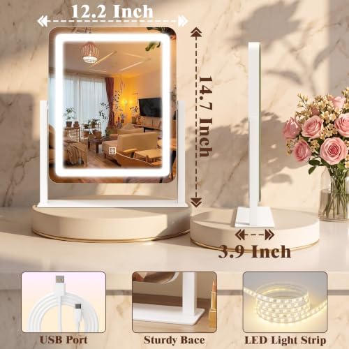 CraftCraze Makeup Mirror with Lights Vanity Mirror Dimmable|15"x13"White - Image 4