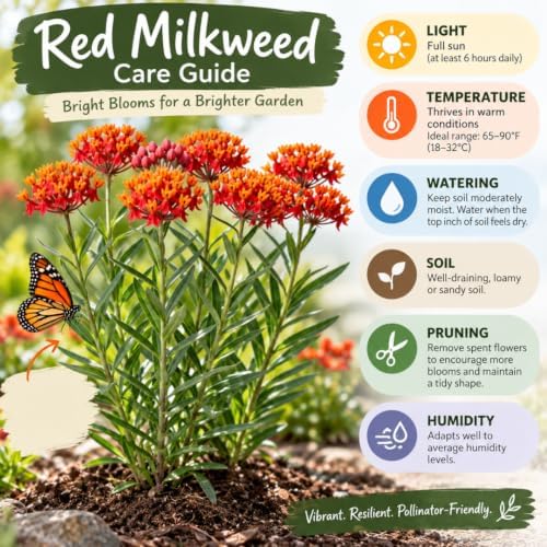 2 Red Milkweed Live Plants, 4–6 Inches Tall, Tropical Flowering Plant - Image 4