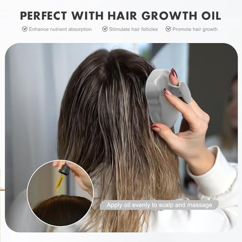 FREATECH Massager Shampoo Brush with Soft Silicone Bristles for Scalp Care, Shower Hair Scalp Scrubber Exfoliator for Dandruff Removal and Hair Growth, Wet & Dry for Men, Women and Kids, Grey - Image 6