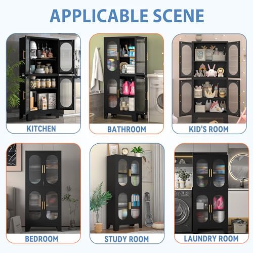 GAIOUS Black Kitchen Pantry Cabinet,Storage Cabinet with Acrylic Glass Door - Image 6