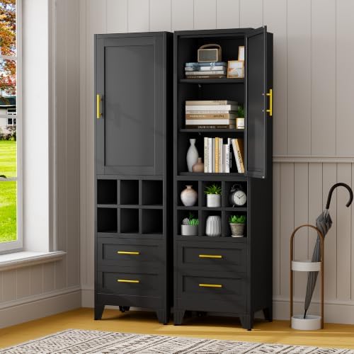 67" Tall Metal Pantry Cabinet, Narrow Freestanding Storage Cabinet, Black - Image 5