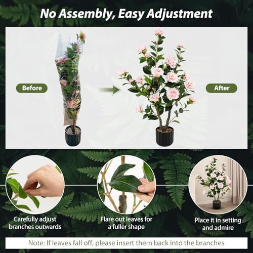 Goplus 38’’ Artificial Camellia Tree, Flower Plants Artificial Tree - Image 4