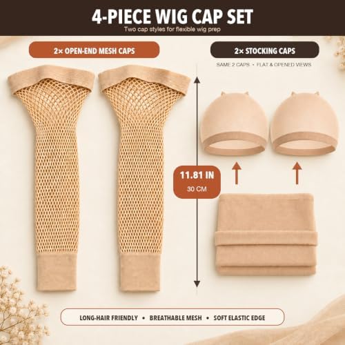 Latex Bald Cap Set with 2 Nylon Wig Caps for Halloween Costume (4PCS) - Image 3