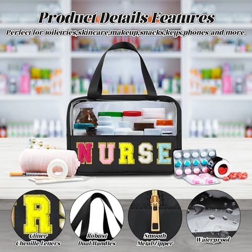 BuyCard Nurse Gift Chenille Letter Bags Clear Makeup Bag for Travel - Image 3