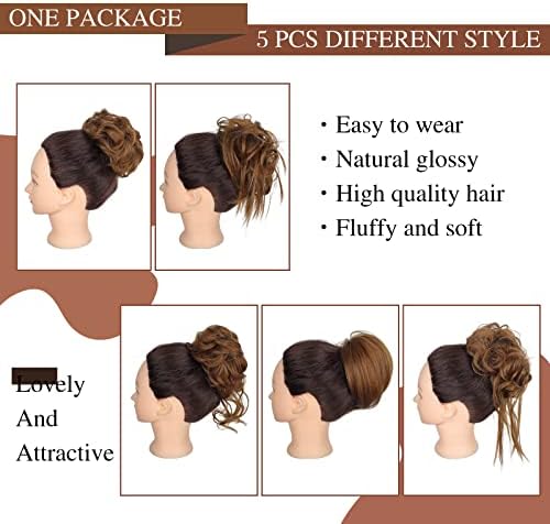 HMD 5 Pieces Messy Hair Bun Hairpiece Tousled Updo for Women - Image 2