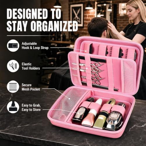 Boobowl Hard Travel Case for Hair Clippers, Barber Tool Organizer, Pink - Image 4