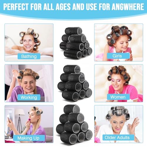 Heatless Self-Grip Hair Rollers Kit, 3 Sizes (0.79",1.18",1.57") for Short/Medium/Long Hair | 36 Rollers +12 Clips + Foldable Comb | No Heat Curlers for Overnight Waves,.Blue or black randomly! - Image 3