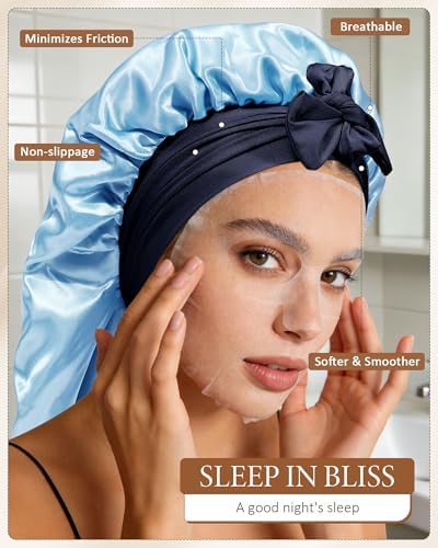 AWAYTR Long Satin Bonnet for Sleeping, Women Two-Tone Reversible Sleep Cap - Image 6