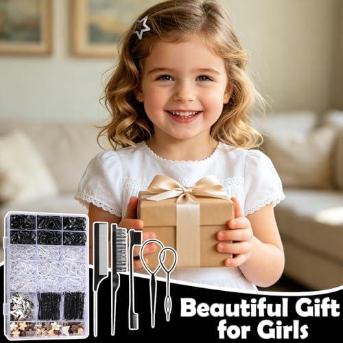 Black Hair Accessories for Girls, 1705 Pcs Elastic Hair Bands Hair Ties with Hair Clips Hair Tail Tools, Girls Hair Accessories for Toddler Girl Women - Image 7