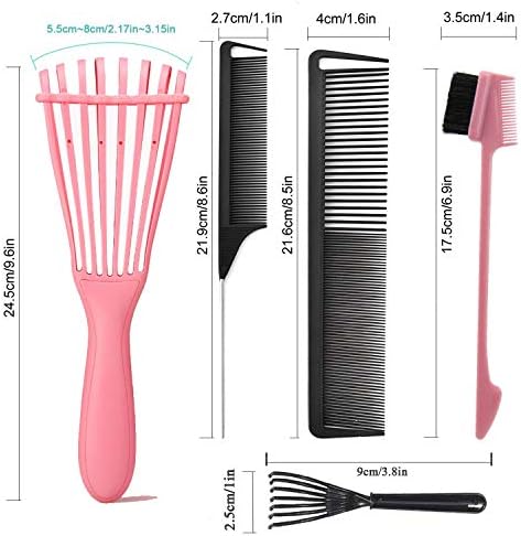 EZ Detangler Brush with Edge Brush, Rat Tail Combs Set for Natural, Curly, Wet/Dry, Black Hair, Flex Detangling Brush set for Hair Style and Cuting, No Pain and Easy Clean in Daily Use（Pink + Black) - Image 4