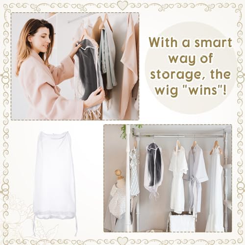 Loopeer 6 Pcs Wig Storage Bag Adjustable Wig Cover with Drawstring,White - Image 5