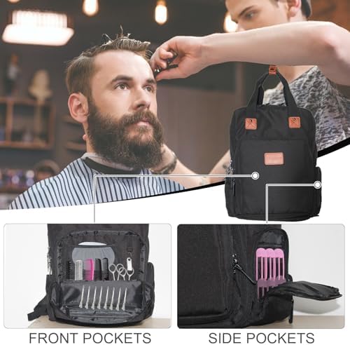 Barber Organizer Backpack for Clippers and Supplies, Water-Resistant Hairstylist Travel Bag with Adjustable Dividers, Cosmetology Bag with 3 Compartments, Fits 15-Inch Laptop - Image 4