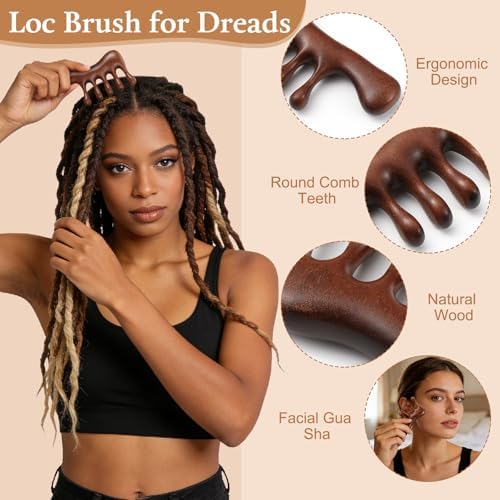 ProSuites 3 Pack Wooden Scalp Massager Tool, Long Handle Head Massage Scalp Loc Brush for Dreads, Multifunctional Hair Massager Tool for Men & Women - Image 4