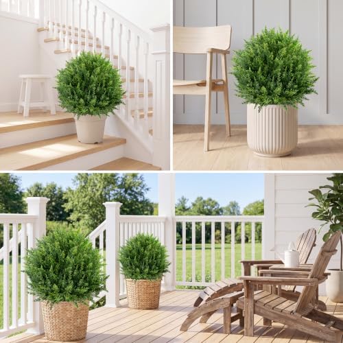 26'' Artificial Cedar Topiary Ball Tree Outdoor, Set of 2 UV Resistant Fake Bushes with Ground Spike, No Maintenance Realistic Greenery Fake Plant Ball for Porch Outdoor Garden Decor - Image 7