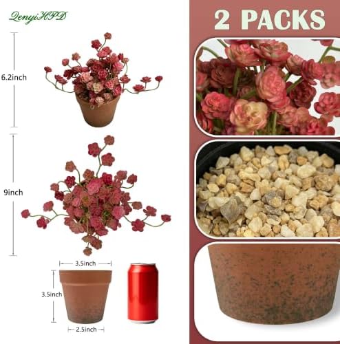 Artificial Red Trailing Rosette Succulent Potted Plant, Small Plants 2 Pack - Image 2