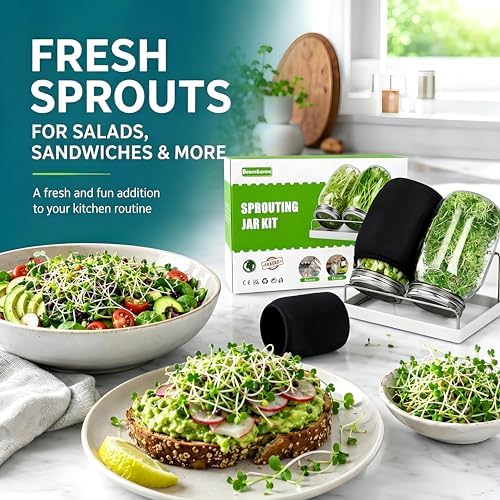 Premium Sprouting Jar Kit 2-Large Wide Mouth Mason Jar with Sprouting Lids - Image 5